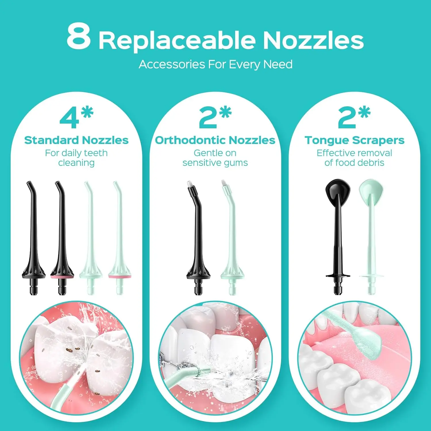 COSLUS 2-Pack Water Flosser for Teeth: Water Dental Pick Set with Refined Packaging for Couples Friends, 3 Modes & 8 DIY Levels for Sensitive Gums & Braces, Ideal for Family Sharing, Black & Green image 5