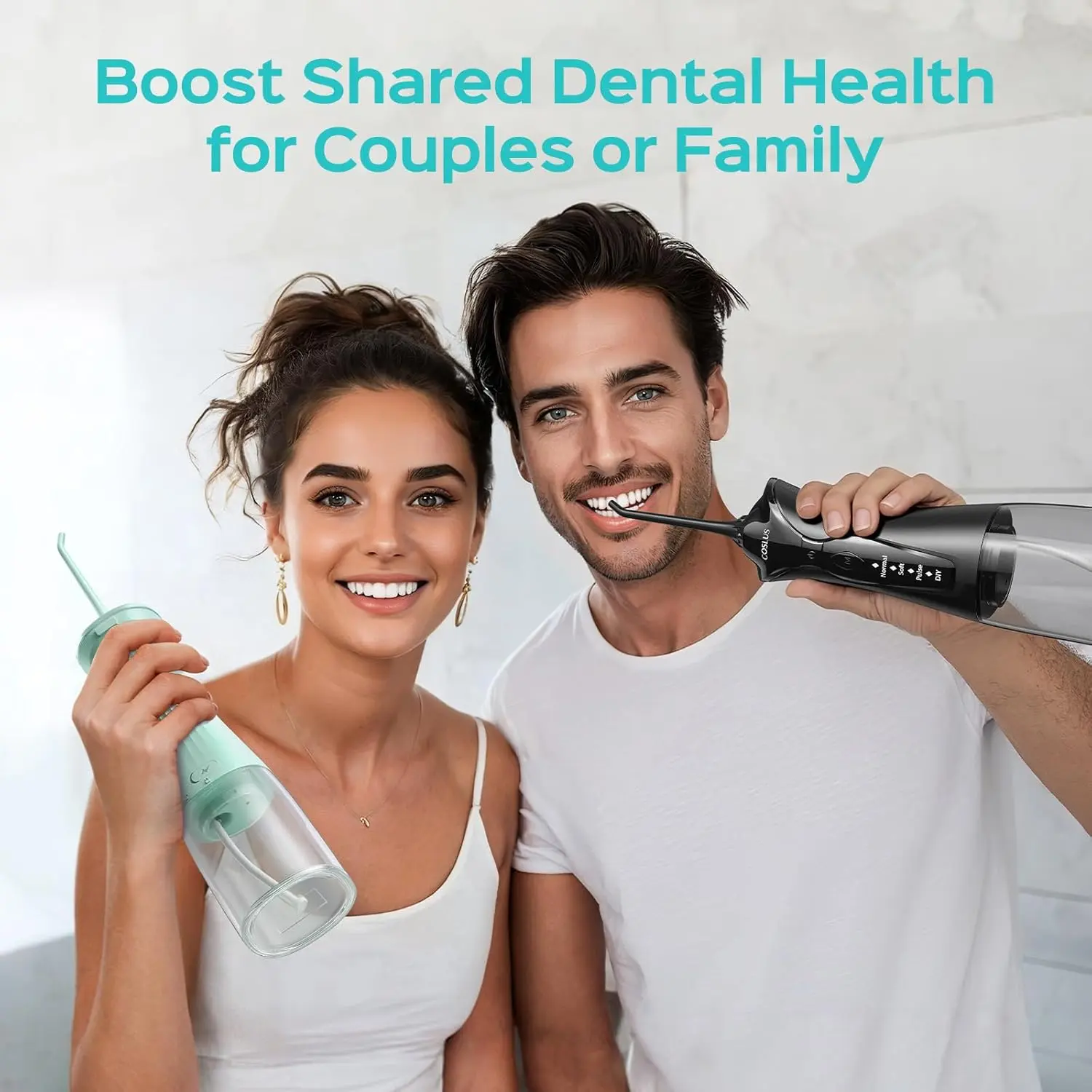 COSLUS 2-Pack Water Flosser for Teeth: Water Dental Pick Set with Refined Packaging for Couples Friends, 3 Modes & 8 DIY Levels for Sensitive Gums & Braces, Ideal for Family Sharing, Black & Green image 6
