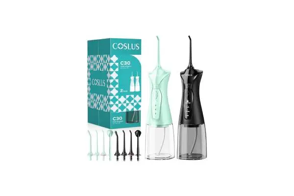 COSLUS 2-Pack Water Flosser for Teeth: Water Dental Pick Set with Refined Packaging for Couples Friends, 3 Modes & 8 DIY Levels for Sensitive Gums & Braces, Ideal for Family Sharing, Black & Green image
