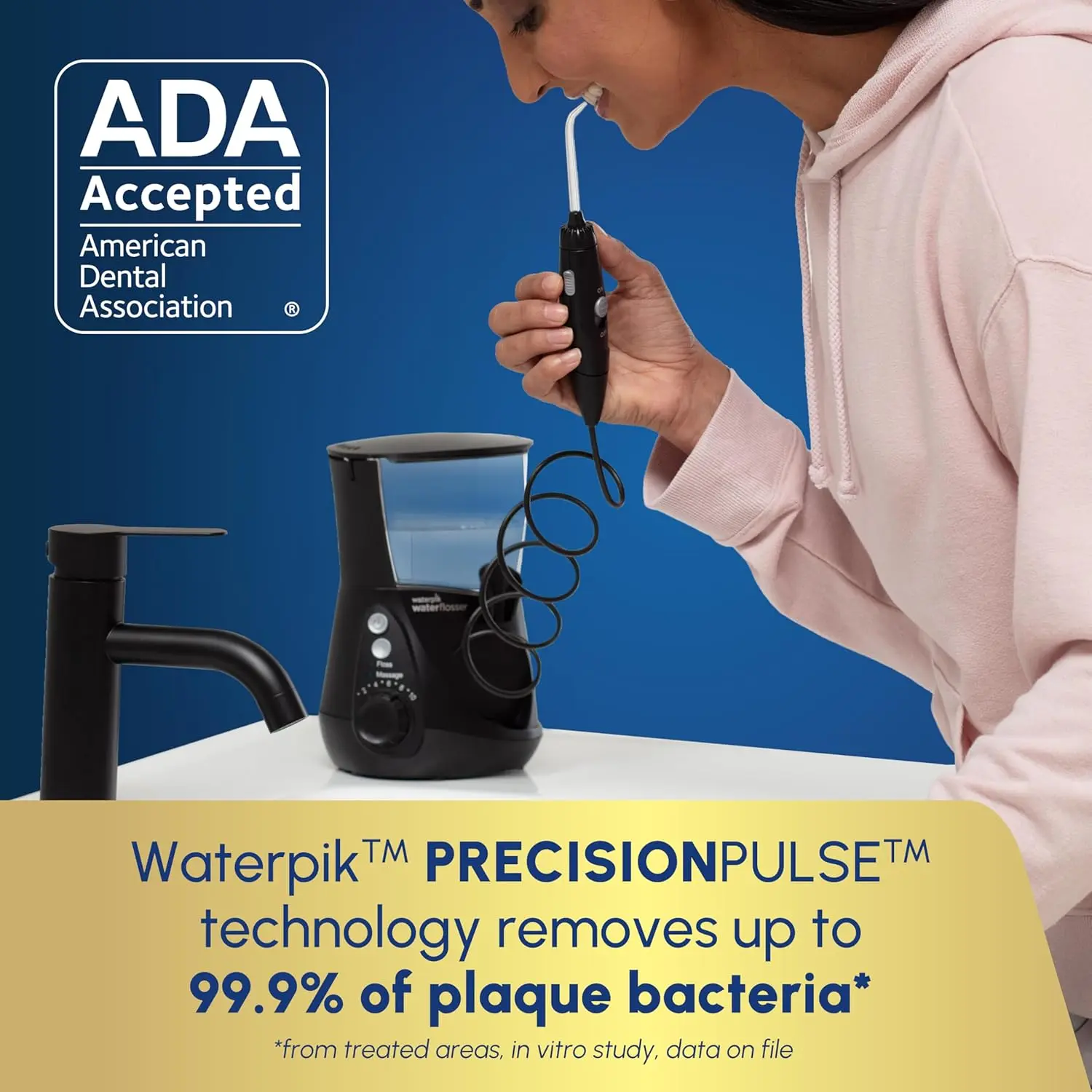 Waterpik Aquarius Water Flosser For Teeth Cleaning, Gums, Braces, Dental Care, Electric Power With 10 Settings, 7 Tips For Multiple Users And Needs, ADA Accepted, Black WP-662, Packaging May Vary image 3