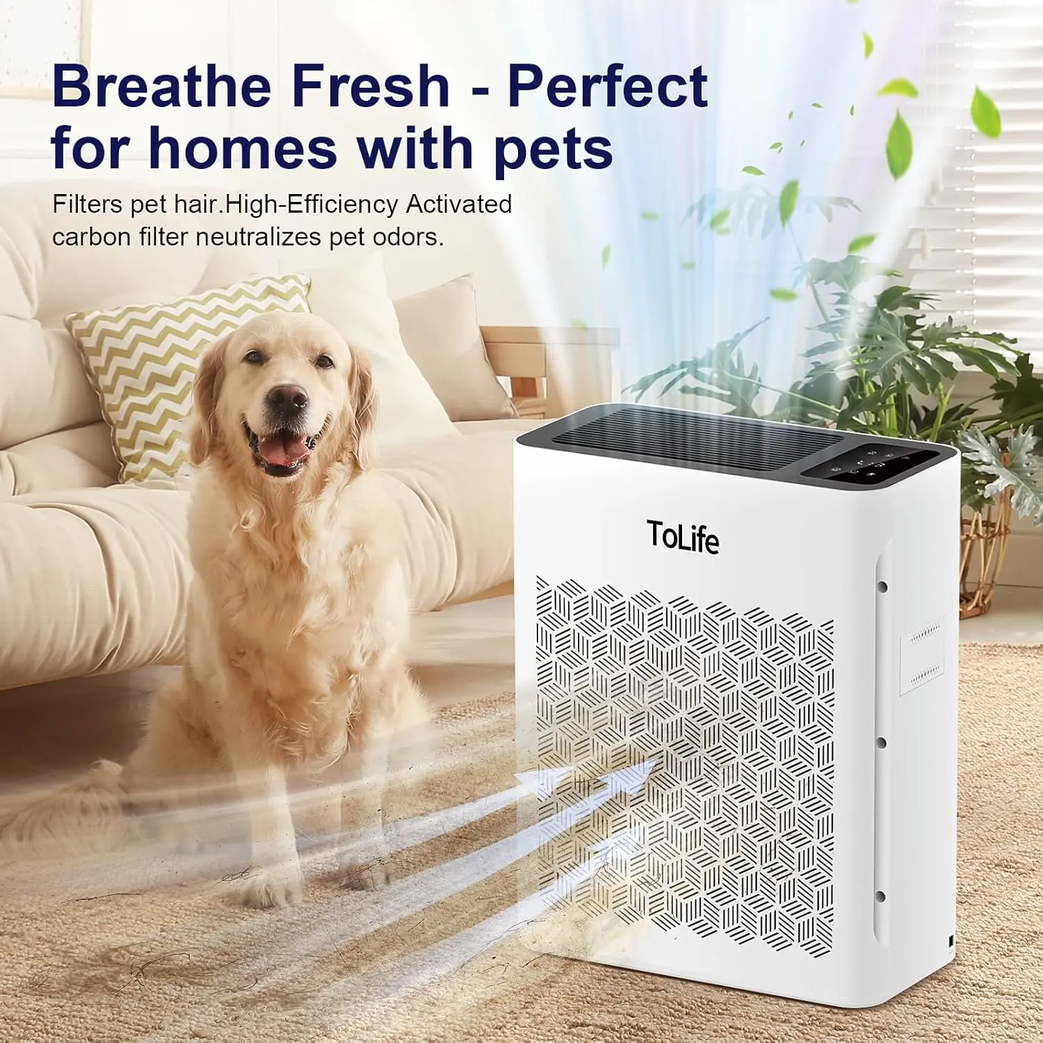 Tolife Powerful Air Purifiers for Home Large Room Up to 2000 Ft²Pets with Washable Filter, Sleep Mode, Timer, HEPA Filter Pet Air Purifier for Bedroom,White image 2