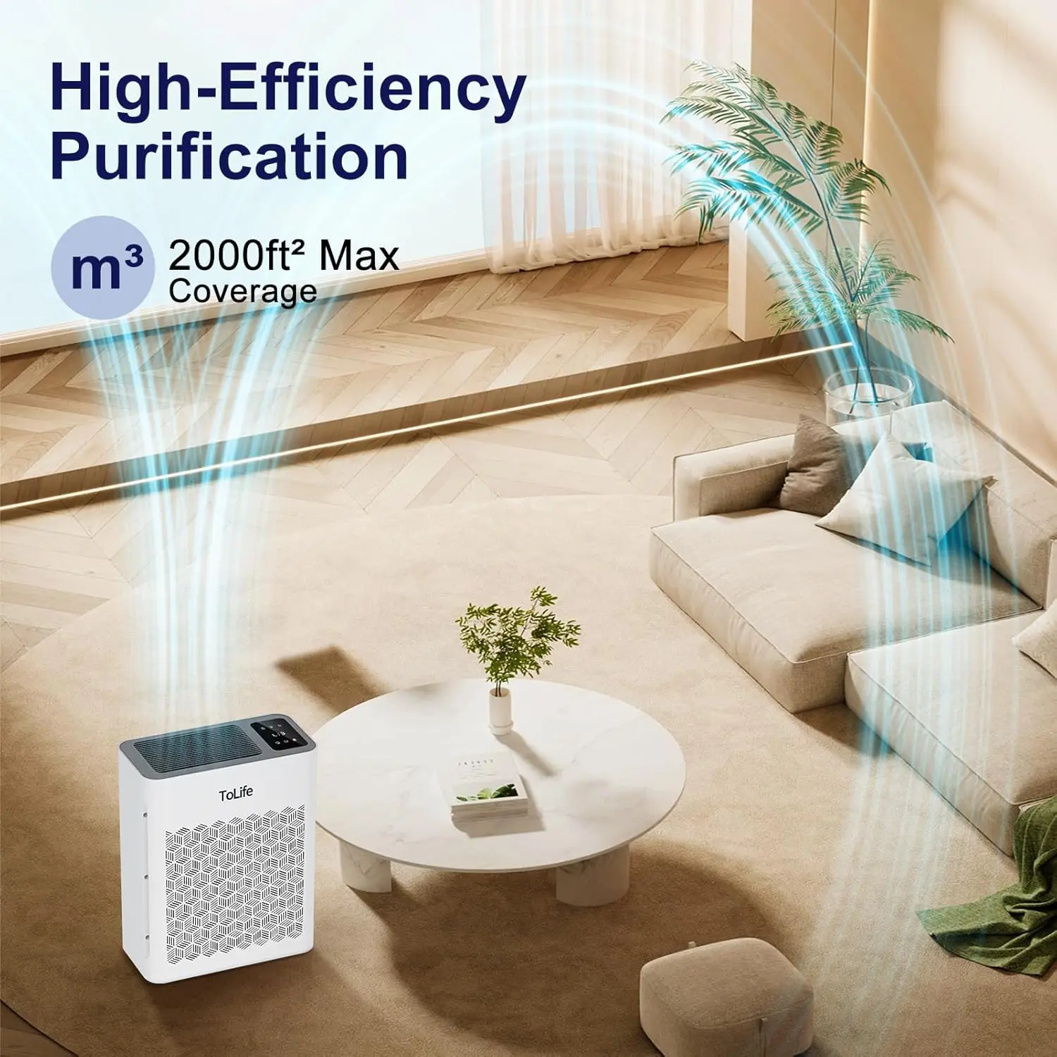 Tolife Powerful Air Purifiers for Home Large Room Up to 2000 Ft²Pets with Washable Filter, Sleep Mode, Timer, HEPA Filter Pet Air Purifier for Bedroom,White image 3