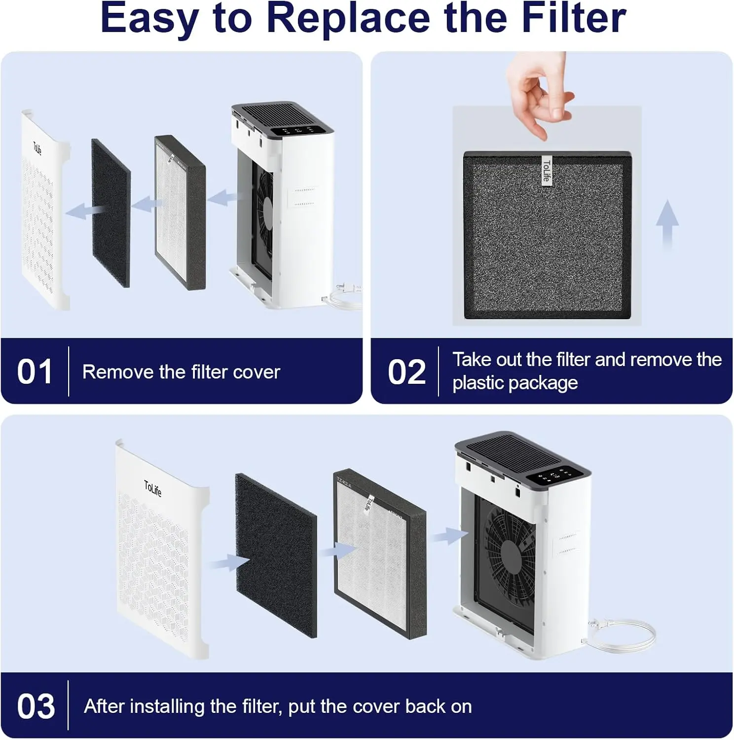 Tolife Powerful Air Purifiers for Home Large Room Up to 2000 Ft²Pets with Washable Filter, Sleep Mode, Timer, HEPA Filter Pet Air Purifier for Bedroom,White image 9