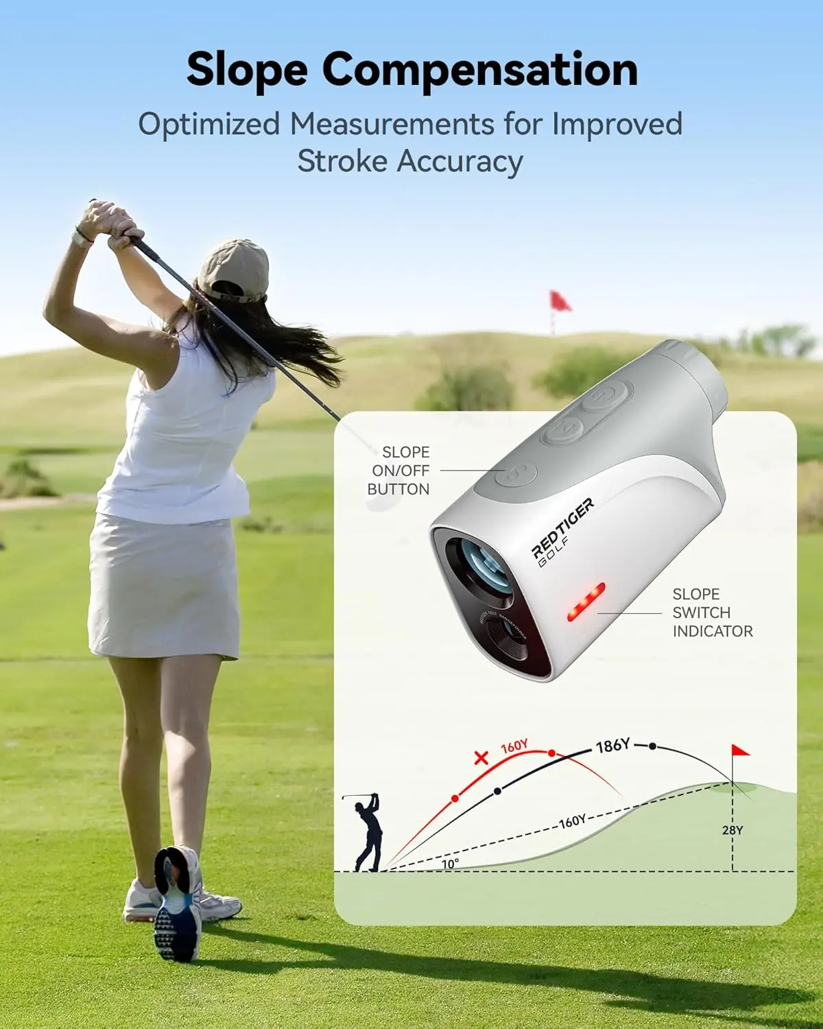 REDTIGER Mini Golf Range Finder with 1200 Yards, IP65 Waterproof and Slope Switch, 7X Magnification, Magnetic & Rechargeable Golf Rangefinder, Flag Pole Lock Vibration image 3