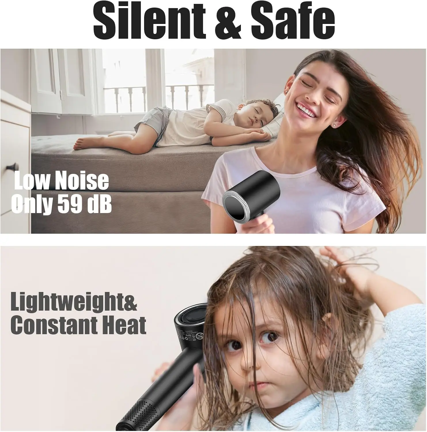 slopehill Hair Dryer - 110,000 RPM High-Velocity Fast Drying + Low Noise + Lightweight + Intelligent Temperature Control Hair Care for Home, Salon and Travel (Dark Black) image 8