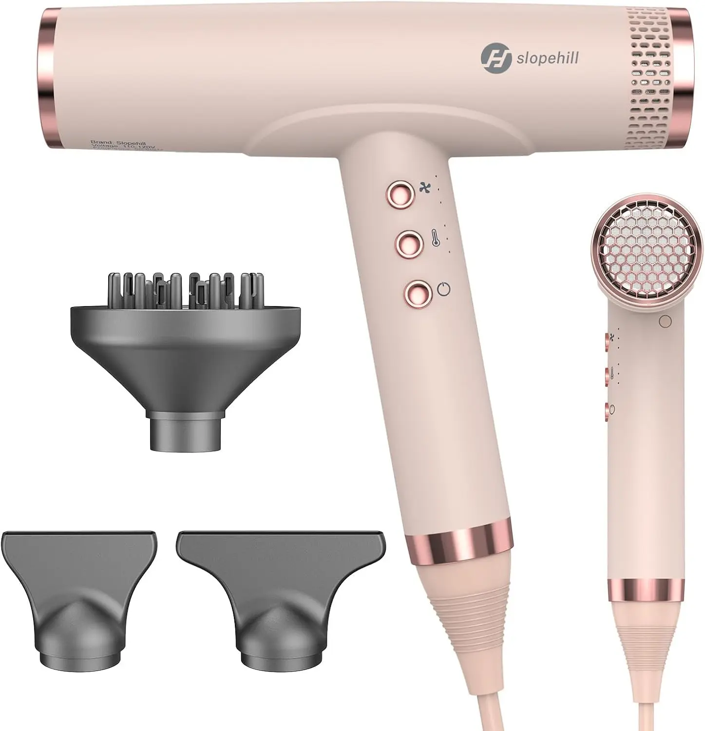 slopehill Professional Ionic Hair Dryer, High-Speed Blow Dryer with Brushless Motor for Salon Use, Lightweight Compact Hairdryer for Travel, Low Noise Quiet for Home, Ceramic Pink image 1