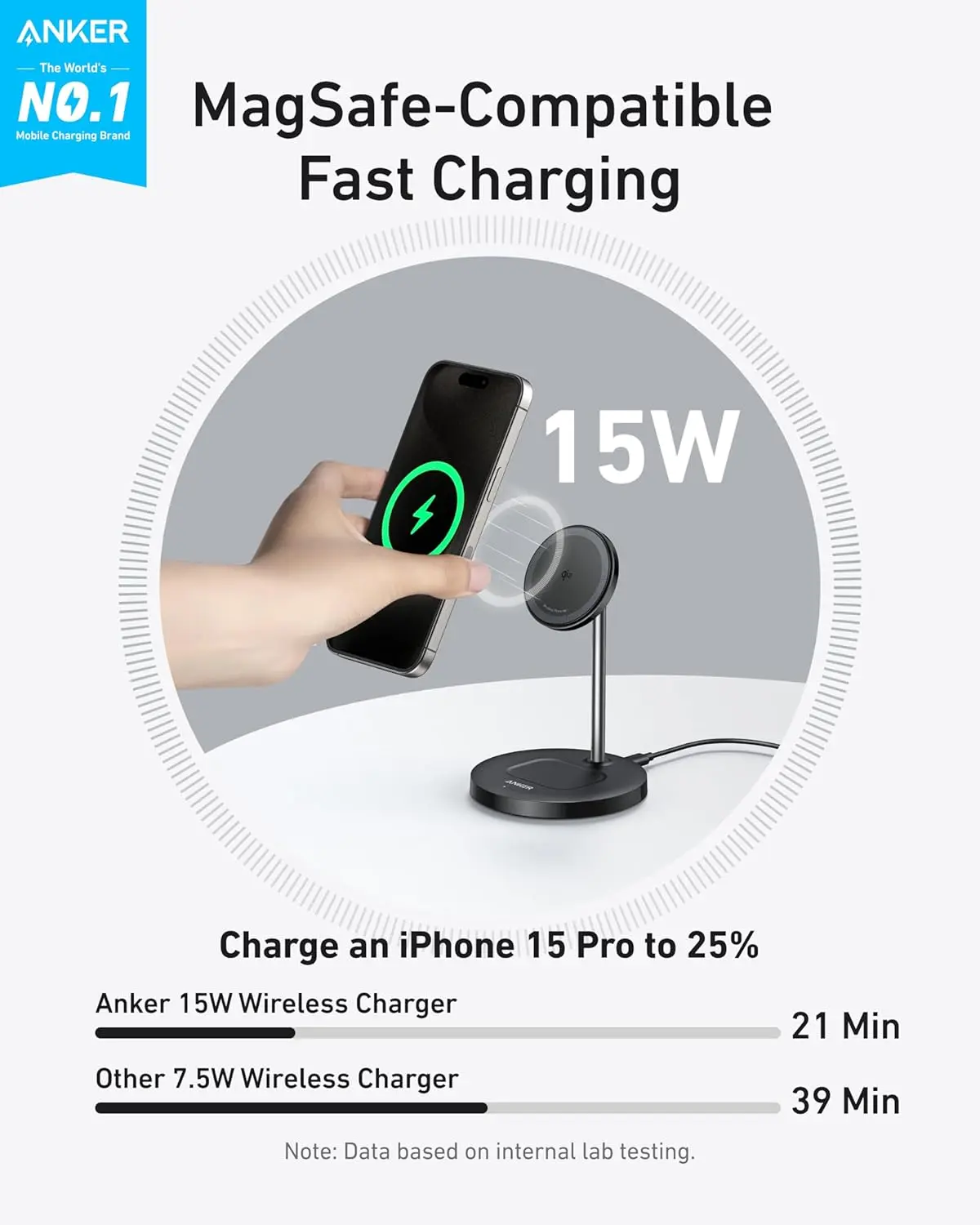 Anker MagSafe Compatible MagGo Charger Stand, iPhone 16 Wireless Charger, 2-in-1 Charging Station, Qi2 Certified 15W Fast Charging, for iPhone 16/15/14/13/12, AirPods Pro (Black, No Adapter) image 2