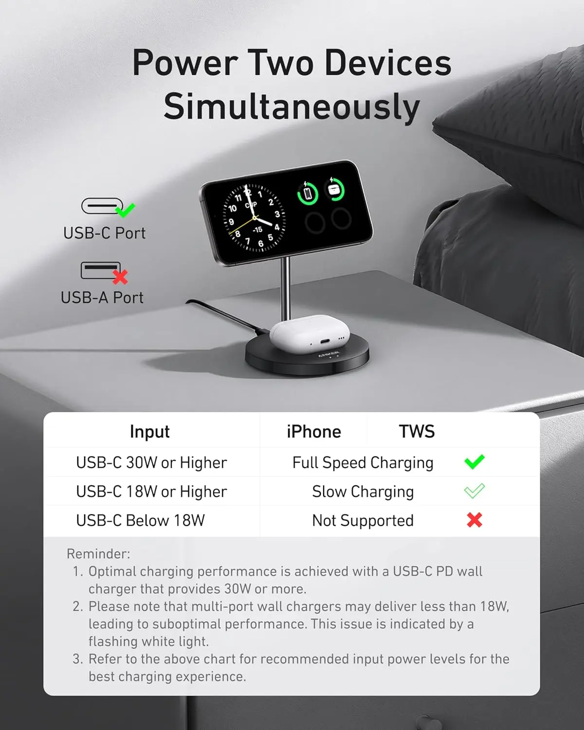 Anker MagSafe Compatible MagGo Charger Stand, iPhone 16 Wireless Charger, 2-in-1 Charging Station, Qi2 Certified 15W Fast Charging, for iPhone 16/15/14/13/12, AirPods Pro (Black, No Adapter) image 3
