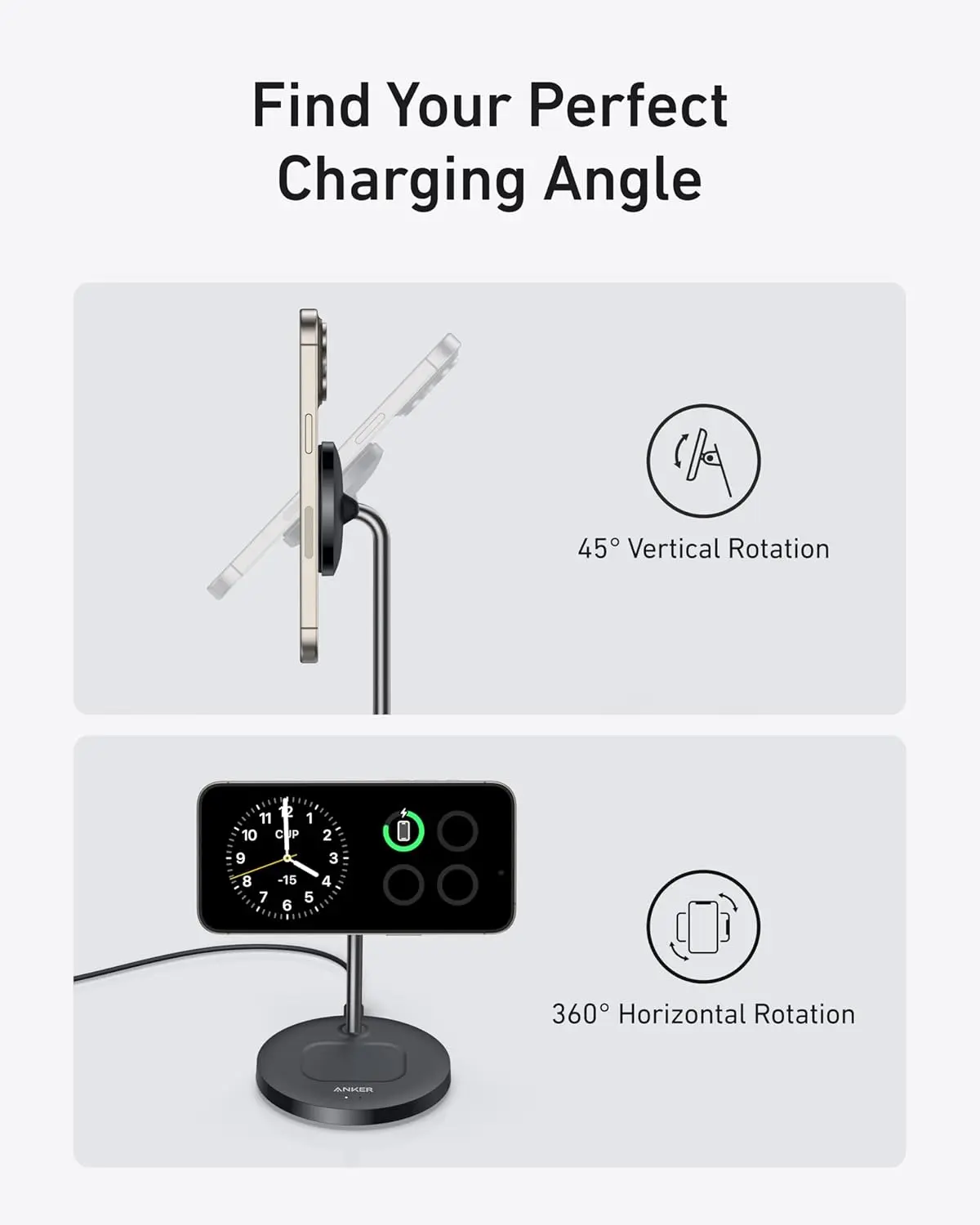 Anker MagSafe Compatible MagGo Charger Stand, iPhone 16 Wireless Charger, 2-in-1 Charging Station, Qi2 Certified 15W Fast Charging, for iPhone 16/15/14/13/12, AirPods Pro (Black, No Adapter) image 4