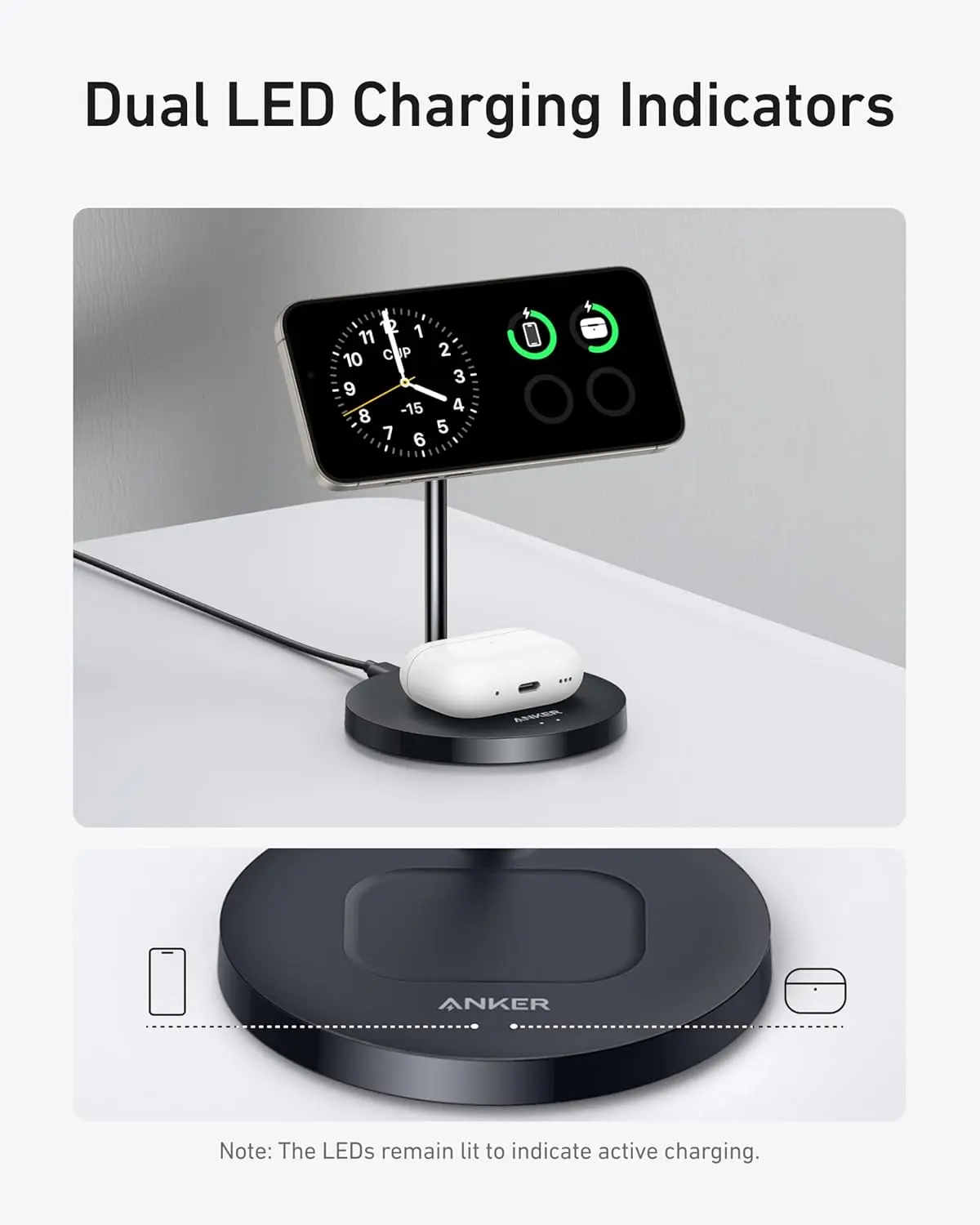 Anker MagSafe Compatible MagGo Charger Stand, iPhone 16 Wireless Charger, 2-in-1 Charging Station, Qi2 Certified 15W Fast Charging, for iPhone 16/15/14/13/12, AirPods Pro (Black, No Adapter) image 5