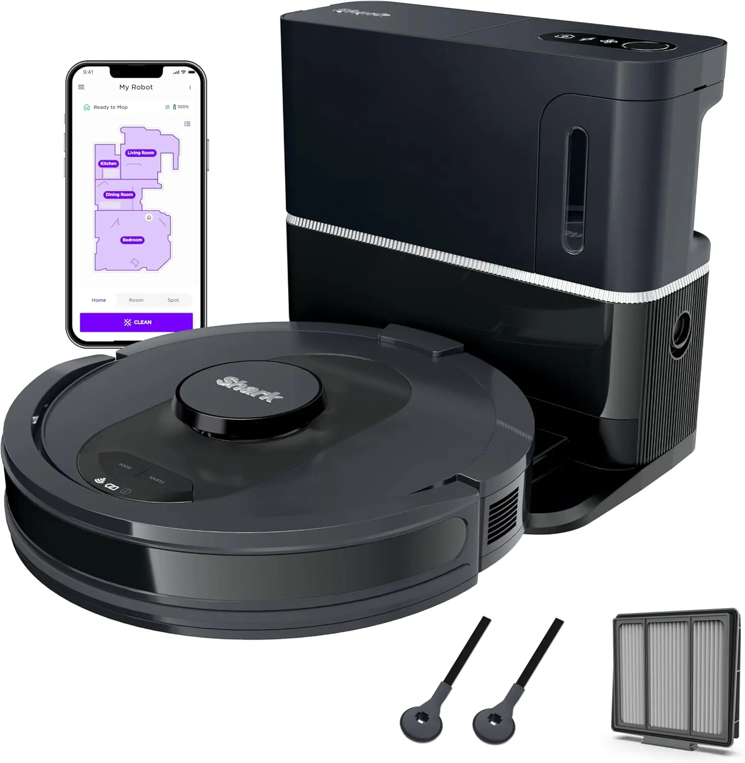 Shark AV2501S AI Ultra Robot Vacuum, with Matrix Clean, Home Mapping, 30-Day Capacity HEPA Bagless Self Empty Base, Perfect for Pet Hair, Wifi, Dark Grey image 1