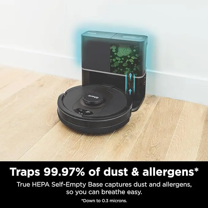 Shark AV2501S AI Ultra Robot Vacuum, with Matrix Clean, Home Mapping, 30-Day Capacity HEPA Bagless Self Empty Base, Perfect for Pet Hair, Wifi, Dark Grey image 4