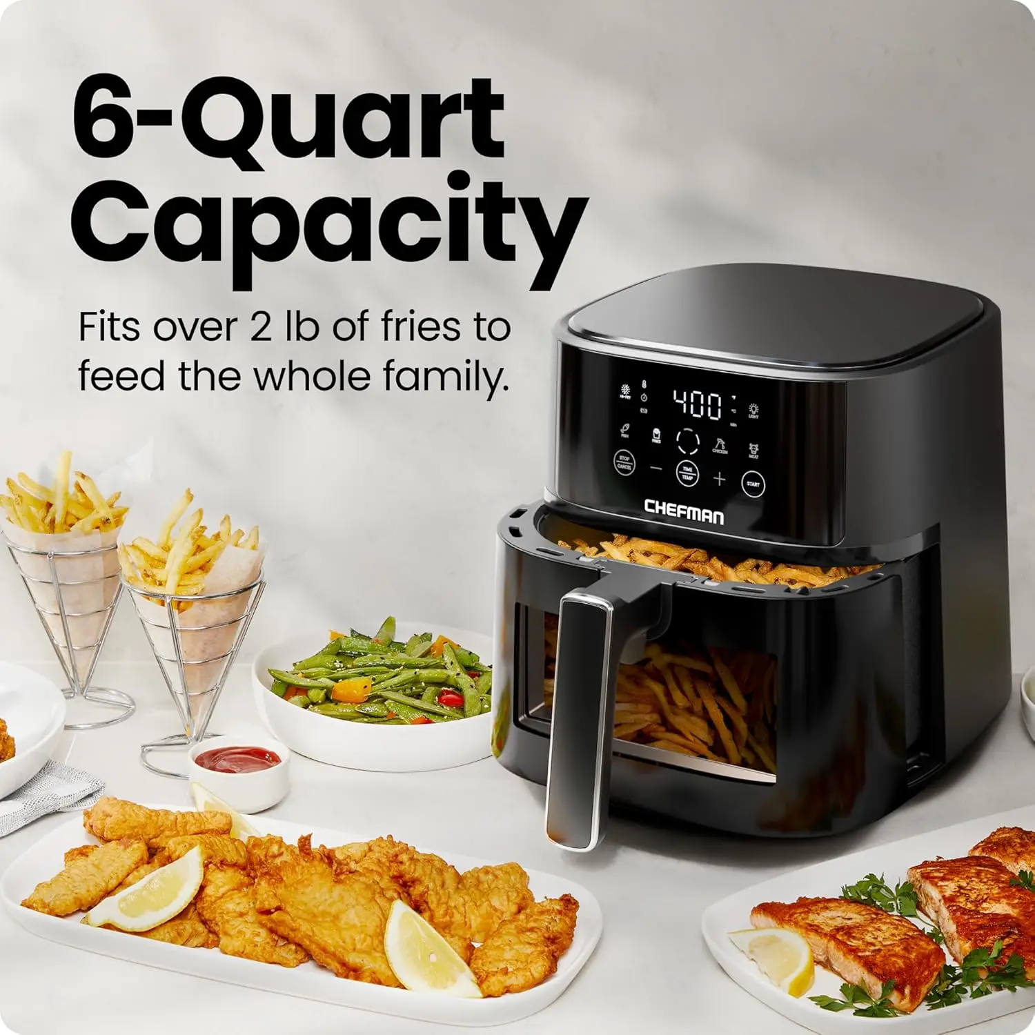 Chefman Air Fryer – 6 QT Compact Airfryer for Quick & Easy Meals, Features Hi-Fry Technology for Extra Crisp, Easy-View Window, Touch Controls with 4 Presets, Nonstick & Dishwasher Safe Basket - Black image 3