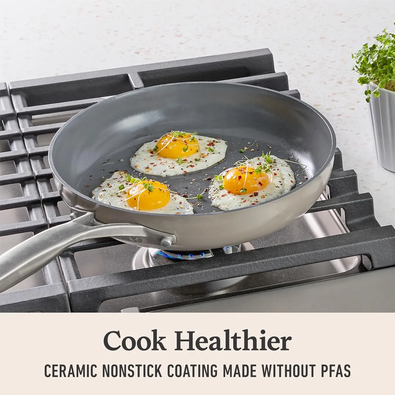 Calphalon® Premier Ceramic Nonstick 8" and 10" Frying Pan Set, Mushroom Grey image 4
