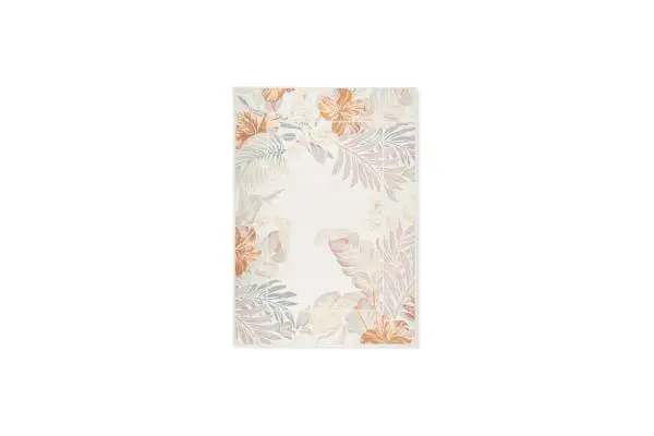 Tommy Bahama Bimini Blooming Border Indoor Outdoor Area Rug, Leaf Tropical Design, UV Fade Resistant, Ivory/Blue/Coral, 3'11"x5'2" image