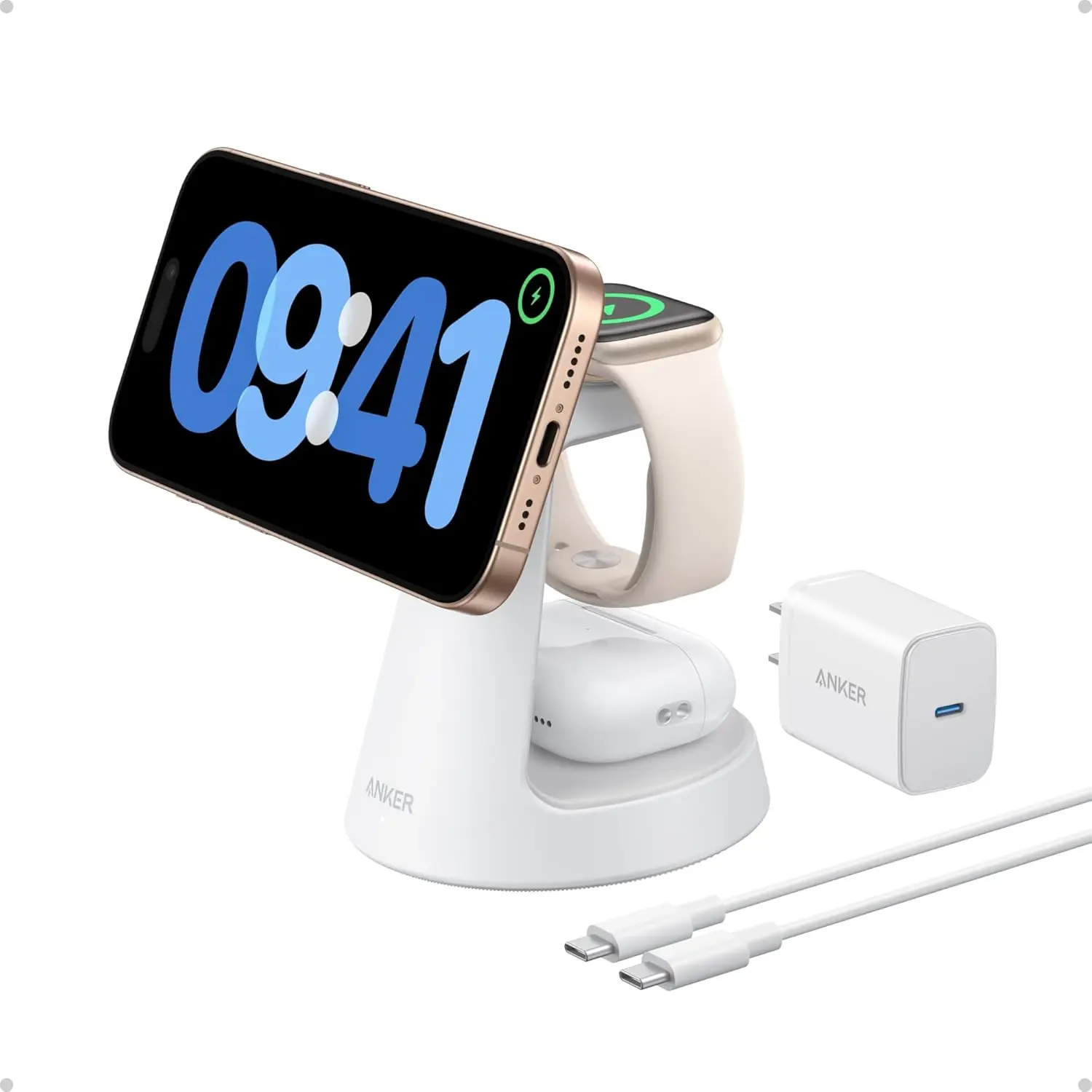 Anker MagSafe Charger Compatible, MagGo 3-in-1 Charging Station, Nano Charging Stand, Qi2 Certified 15W Magnetic Wireless Charger Dock Stand, For iPhone16/15/14, Apple Watch,AirPods (Adapter Included) image 1
