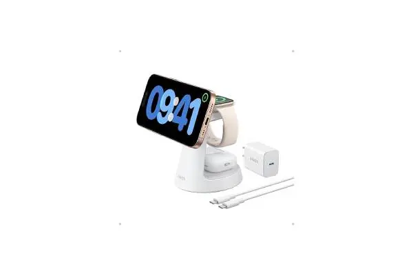 Anker MagSafe Charger Compatible, MagGo 3-in-1 Charging Station, Nano Charging Stand, Qi2 Certified 15W Magnetic Wireless Charger Dock Stand, For iPhone16/15/14, Apple Watch,AirPods (Adapter Included) image
