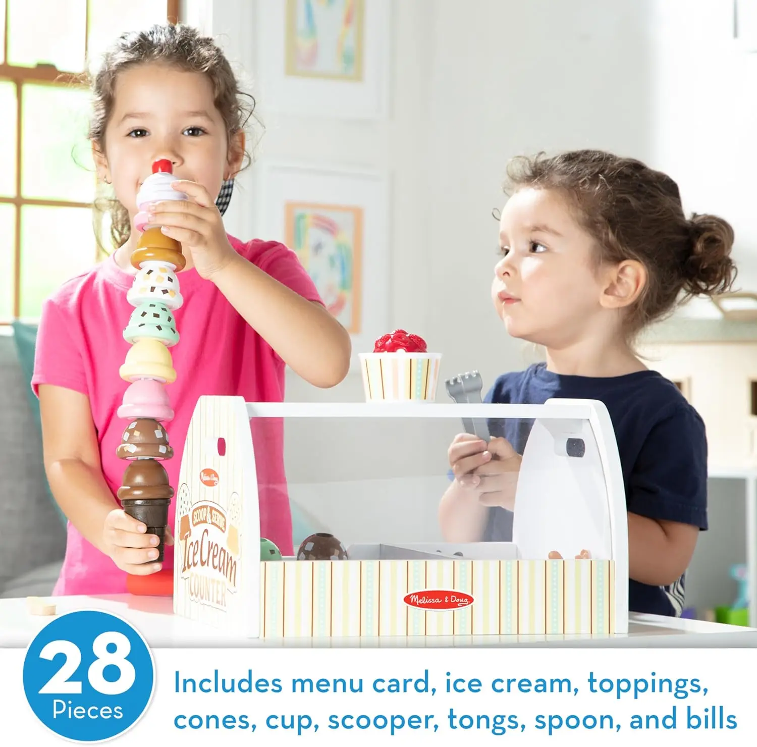 Melissa & Doug Wooden Scoop and Serve Ice Cream Counter (28 pcs) - Play Food and Accessories image 2