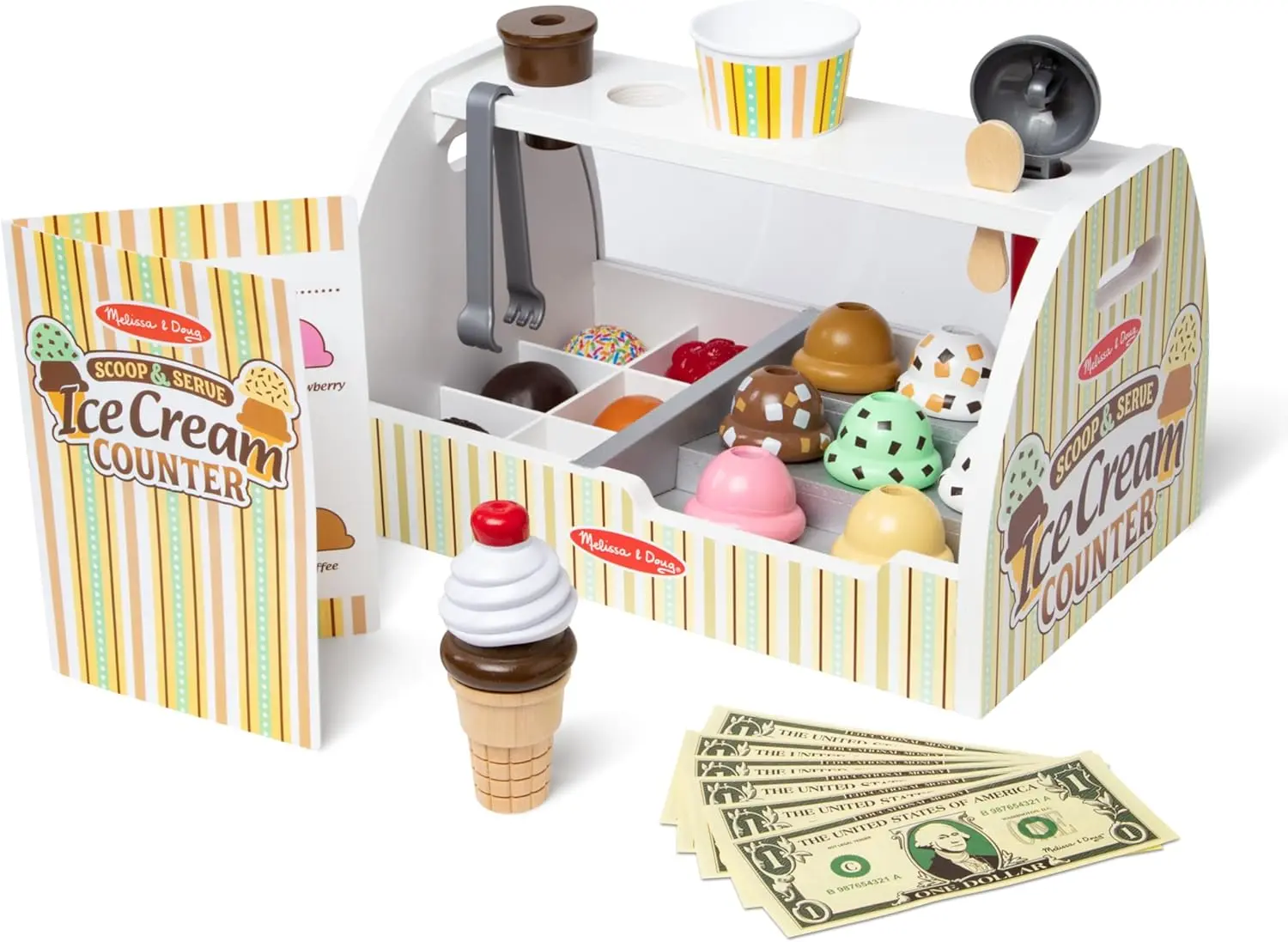 Melissa & Doug Wooden Scoop and Serve Ice Cream Counter (28 pcs) - Play Food and Accessories image 3