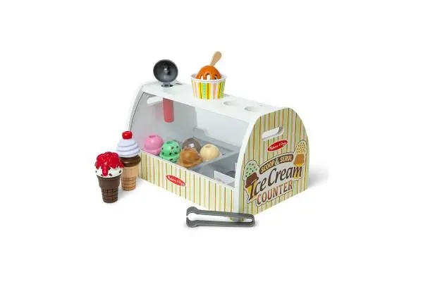 Melissa & Doug Wooden Scoop and Serve Ice Cream Counter (28 pcs) - Play Food and Accessories image