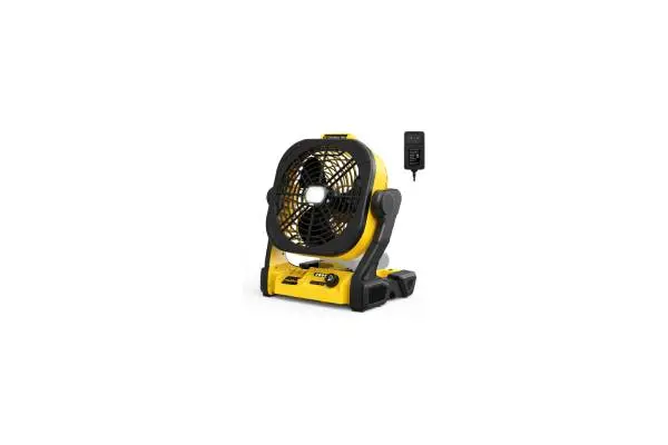 Battery Operated Fan for Dewalt 20V Max battery, Portable Fan with AC Adapter & LED Lights, 4 Speeds & Hook, Cordless/Camping/Battery Powered fan, for Outdoor Jobsite (Battery Not Included) image
