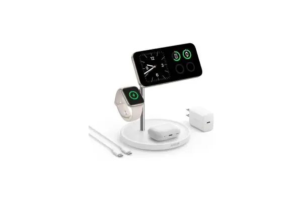 Anker MagSafe Charger Stand, iPhone 17 Wireless Charging Station, MagGo 3 in 1 Charging Station, Qi2 Certified 15W Wireless Charger, Desk Accessory, for iPhone 17/16/15/14/13/12, Apple Watch, AirPods image
