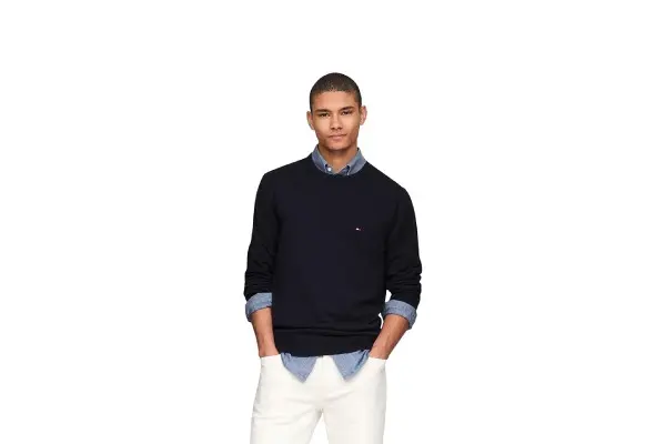 Tommy Hilfiger Mens Cotton Solid Crewneck Sweater Lightweight Pullover, Also Available in Big & Tall image