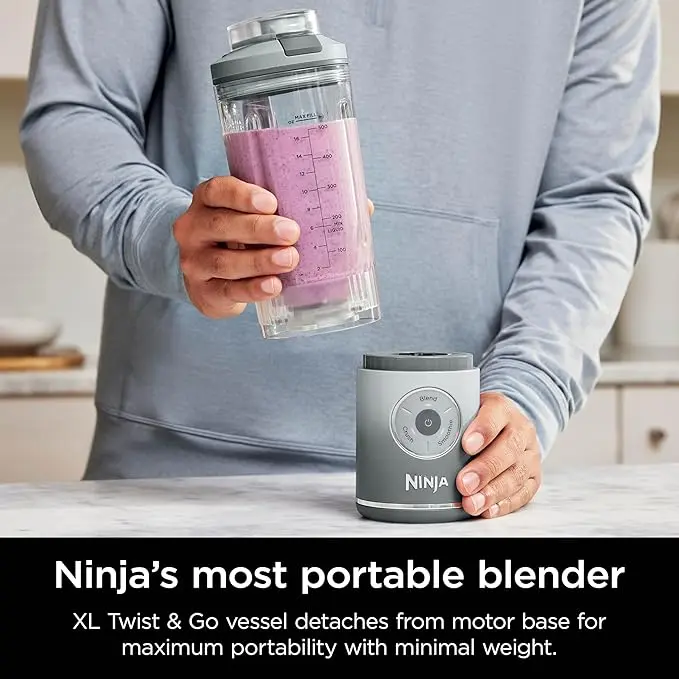 Ninja Blast Max, Portable Blender + Twist & Go, Personal Smoothie, Blend, Ice Crush, 3 Programs, Cordless, 22 oz removable Vessel, Dishwasher Safe, Leakproof, Silver, BC251SL image 3