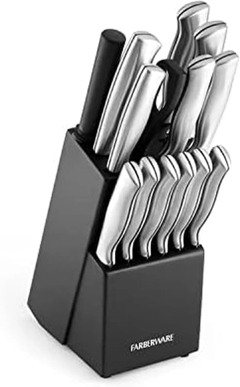 FARBERWARE 15-Piece Kitchen Knife Set with High-Carbon Stainless Steel Blades, Black Handles, Steak Knives, Wood Block, Razor Sharp and Ergonomic image 1
