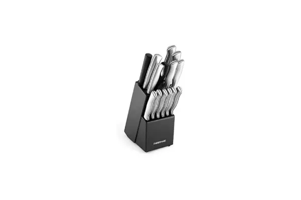 FARBERWARE 15-Piece Kitchen Knife Set with High-Carbon Stainless Steel Blades, Black Handles, Steak Knives, Wood Block, Razor Sharp and Ergonomic image