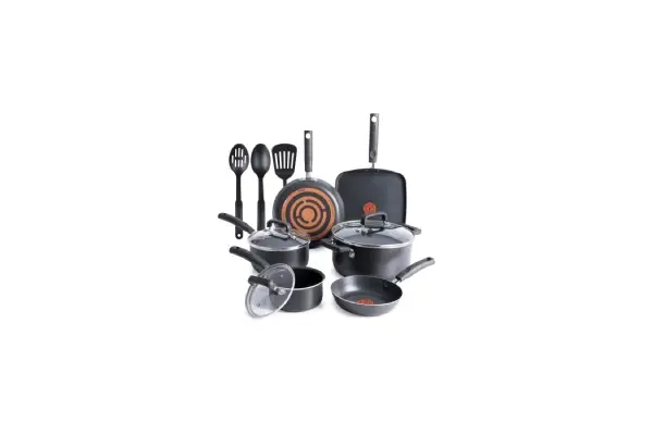 T-fal Signature Nonstick Cookware Set 12 Piece, Oven Broiler Safe 350F, Pots and Pans, Kitchen Cooking Set w/Fry Pans, Saucepans, Saute Pan, Dutch Oven, Griddle, Kitchen, Home, Dishwasher Safe, Black image