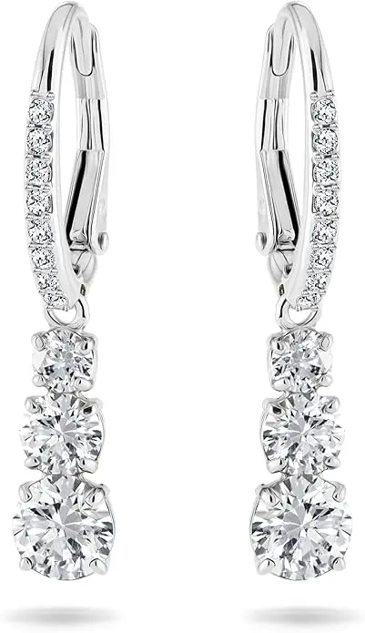Swarovski Stilla Attract Trilogy Drop Pierced Earrings with White Crystals on a Rhodium Plated Setting with Hinged Closure image 1