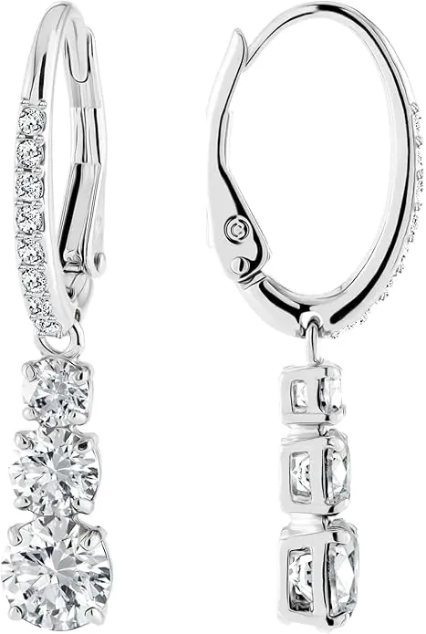 Swarovski Stilla Attract Trilogy Drop Pierced Earrings with White Crystals on a Rhodium Plated Setting with Hinged Closure image 2