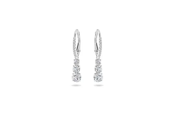 Swarovski Stilla Attract Trilogy Drop Pierced Earrings with White Crystals on a Rhodium Plated Setting with Hinged Closure image