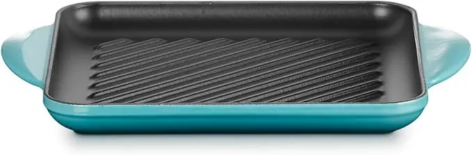 Le Creuset Enamaled Cast Iron Square Grill, 9.5", Caribbean image 2