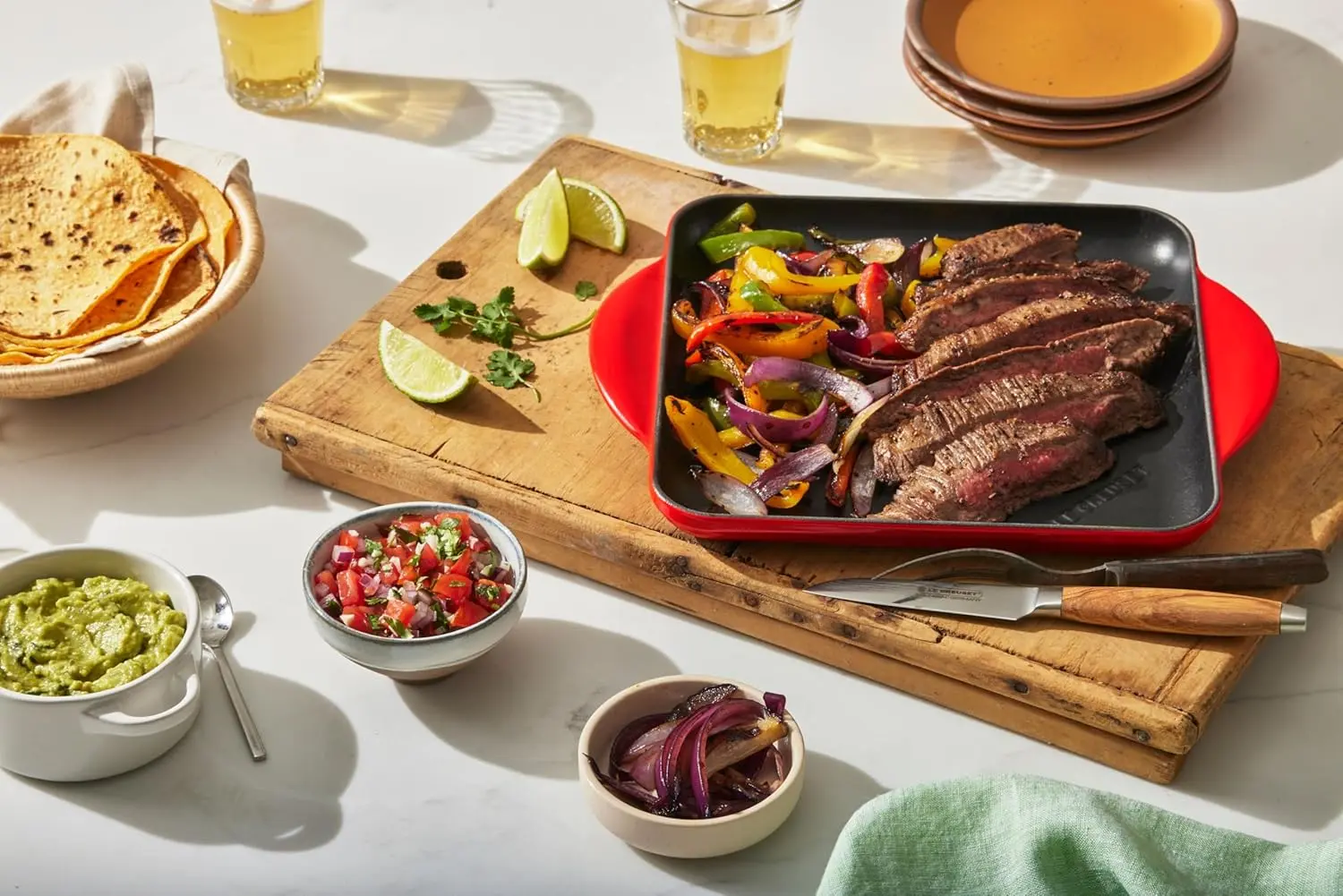 Le Creuset Enamaled Cast Iron Square Grill, 9.5", Caribbean image 5