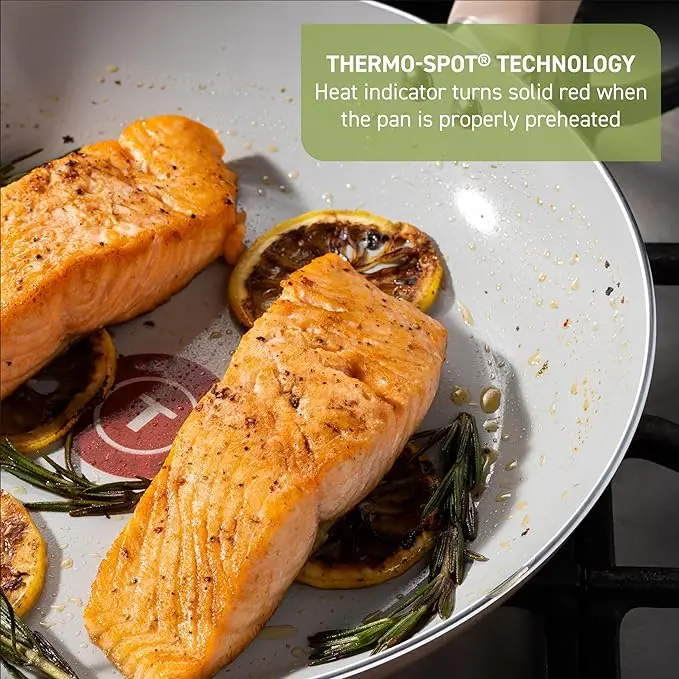 T-Fal Refresh Ceramic Pots and Pans Set, 20-Piece Nonstick Cookware Set, Stockpot, Griddle, Frying Pans, Utensils, Moon Grey image 4