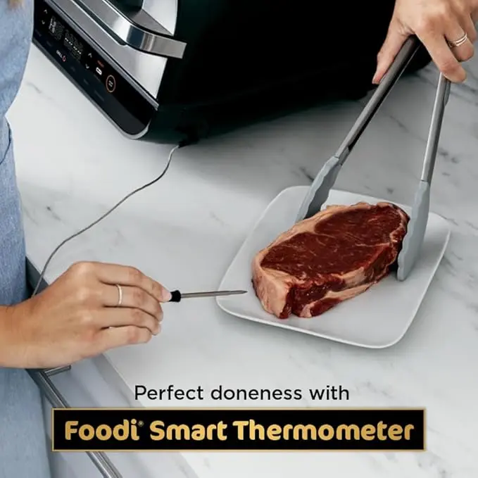 Ninja | Indoor Grill and Air Fryer| Foodi Smart XL | 6-in-1 Grill, Air Fry, Roast, Bake, Broil, Dehydrate & Crisp |Smart Thermometer & Splatter Shield | Dishwasher Safe Parts | Black/Silver | FG551 image 3