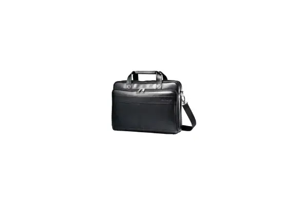 Samsonite Leather Slim Briefcase, Black, 16 Inch image