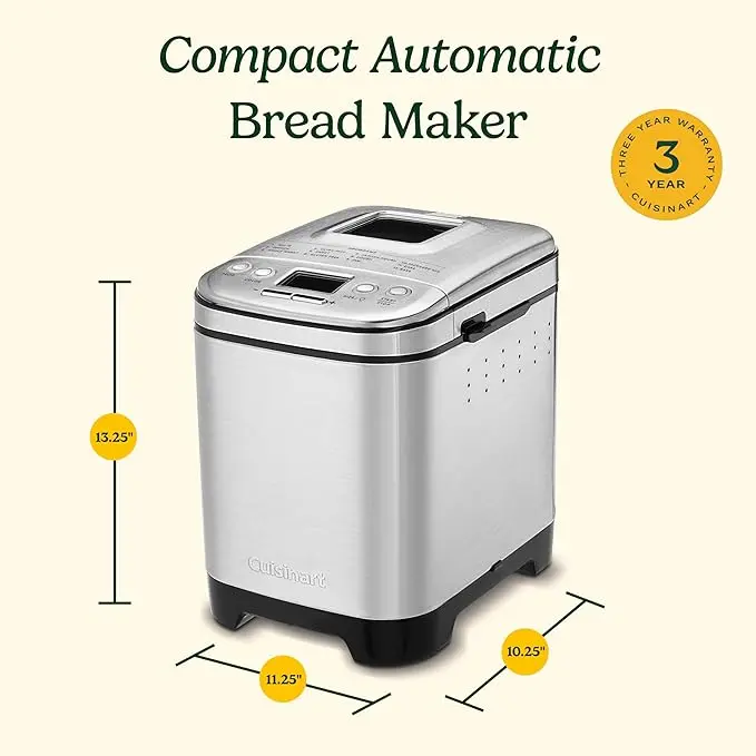 Cuisinart Bread Maker Machine, Stainless Steel Automatic Bread Machine with 12 Menu Options, 3 Loaf Sizes up to 2 Lb., 3 Crust Colors, Removable Nonstick Baking Pan & Kneading Paddle, CBK-110NAS image 6