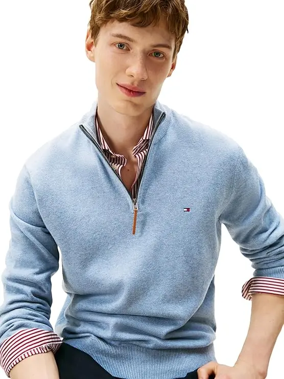 Tommy Hilfiger Men's Long Sleeve Cotton Quarter Zip Pullover Sweater image 2