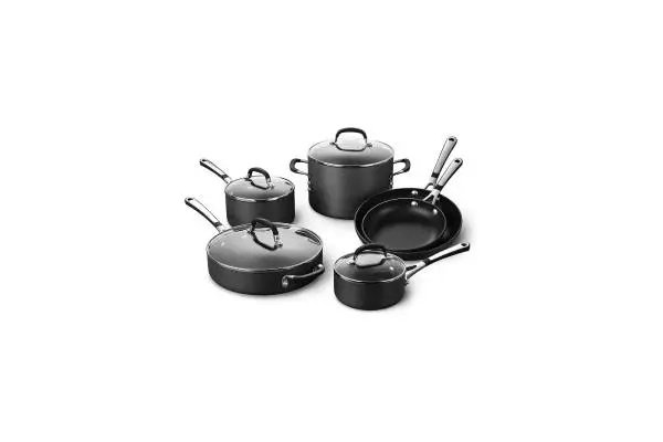 Calphalon 10-Piece Non-Stick Kitchen Cookware Set Black Pots & Pans with Stay-Cool Stainless Steel Handles Hard-Anodized Aluminum for Even Heating image