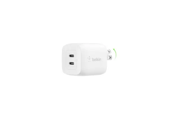 Belkin 45W Dual USB C Charger Block, Super Fast Charging PD3.0 w/ GaN Technology - Samsung Galaxy S25, Apple iPhone 17, Air, Pro, Pro Max, iPad, MacBook, AirPods, Nintendo Switch 2 & More - White image