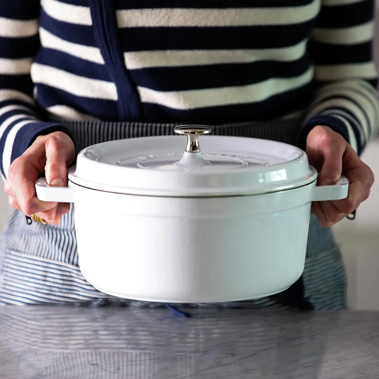 STAUB Cast Iron Dutch Oven 4-qt Round Cocotte, Made in France, Serves 3-4, White image 2