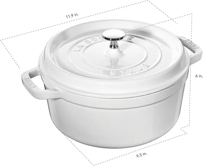 STAUB Cast Iron Dutch Oven 4-qt Round Cocotte, Made in France, Serves 3-4, White image 3