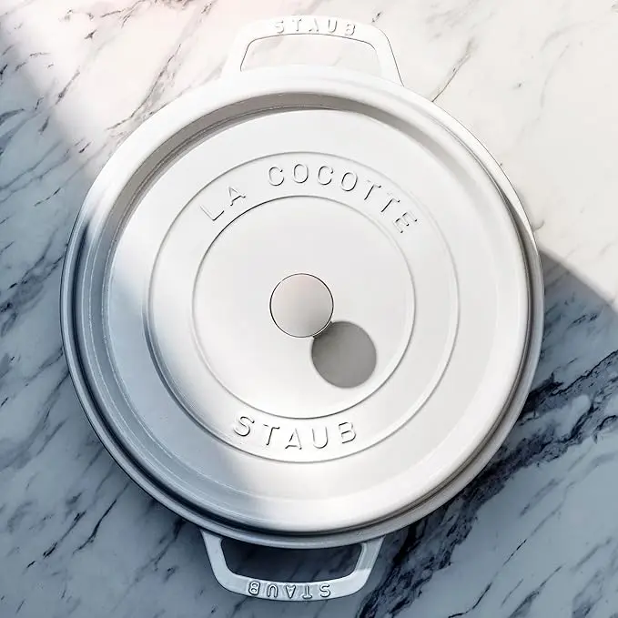 STAUB Cast Iron Dutch Oven 4-qt Round Cocotte, Made in France, Serves 3-4, White image 4