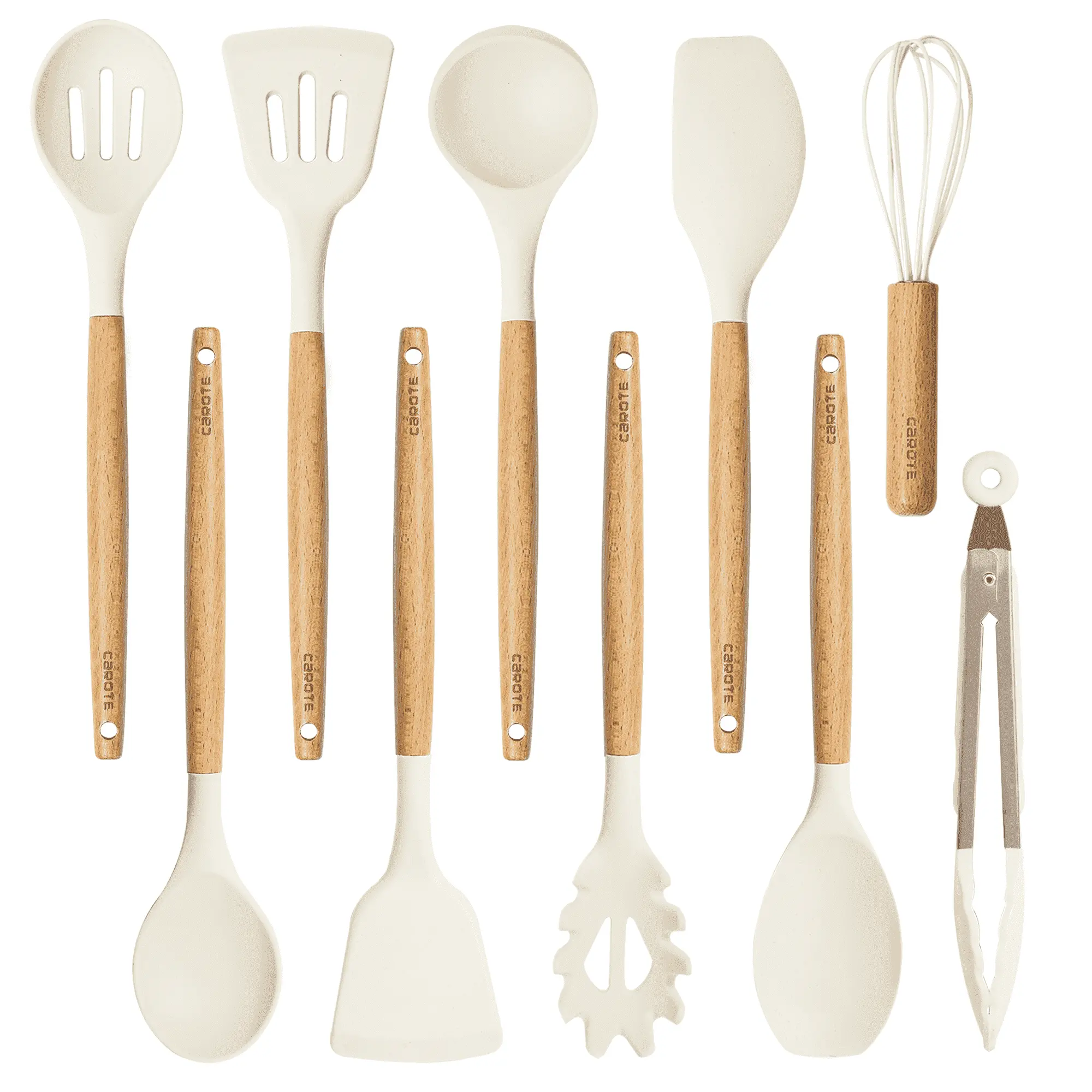 Carote 10 Pcs Silicone Cooking Utensils Set for Kitchen with Wooden Handle image 6