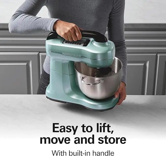 Hamilton Beach Electric Stand Mixer, 4 Quarts, Dough Hook, Flat Beater Attachments, Splash Guard, 7 Speeds with Whisk, Easy-Carry Top Handle, Aqua image 5