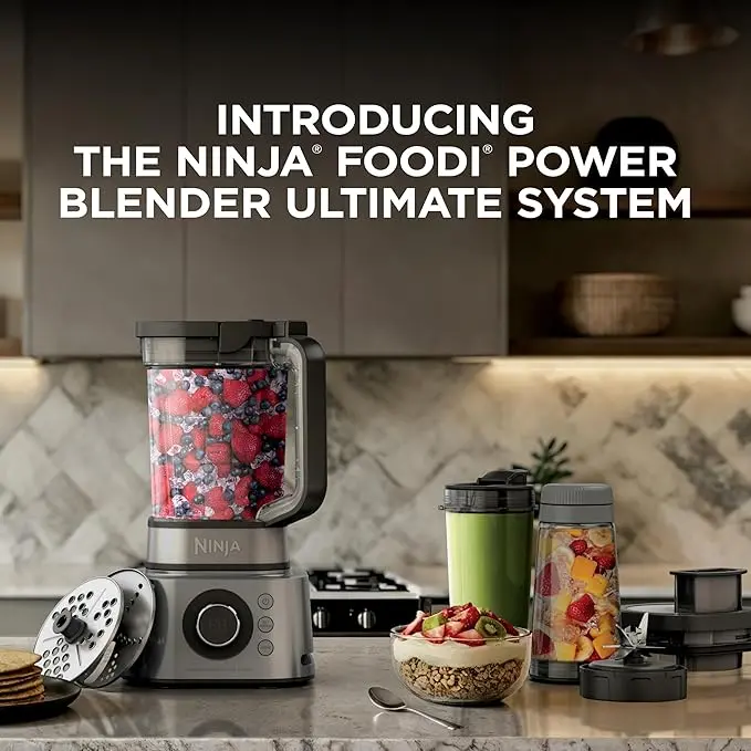 Ninja Blender & Food Processor Combo, Foodi Power Blender System for Smoothies, Bowls, Spreads & Shakes, 6 Functions, 72-oz Pitcher, To-Go Cups, Silver, SS401 image 2