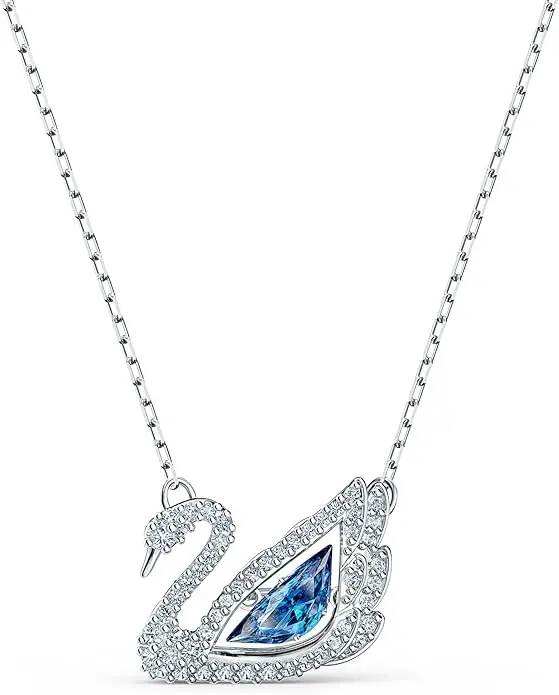 Swarovski Dancing Swan Necklace Jewelry Collection, Rhodium Finish, Blue Crystals, Clear Crystals image 1
